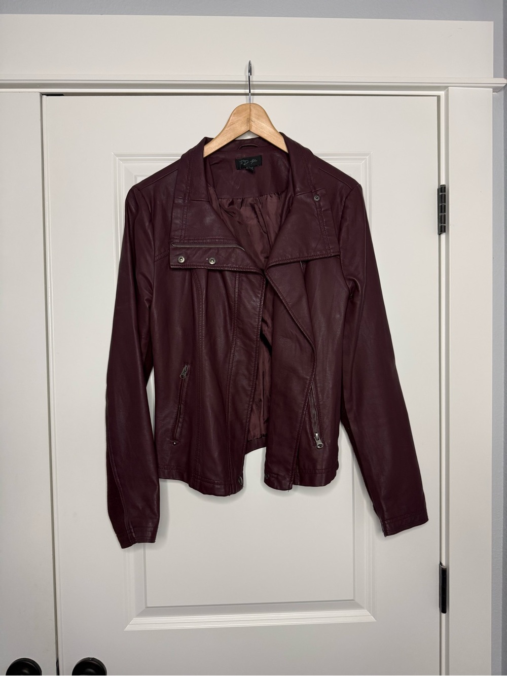 Women’s Burgundy Faux Leather Moto Jacket - Unknown Brand